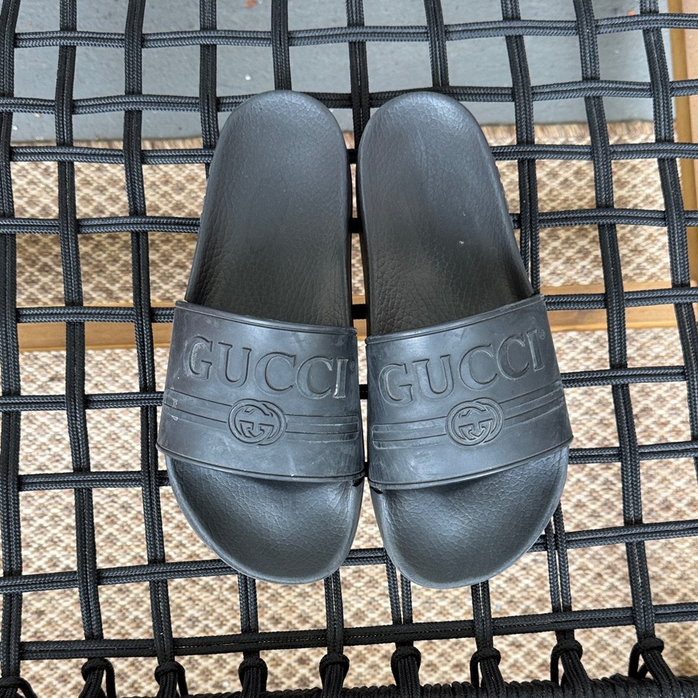 Gucci Charcoal Embossed Slides